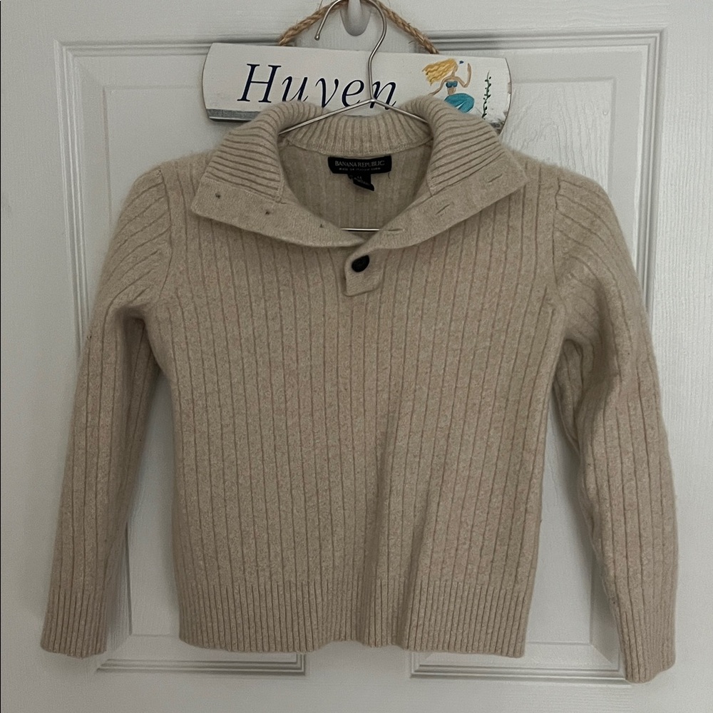 Banana Republic Women's Beige Ribbed Cowl Neck Sweater